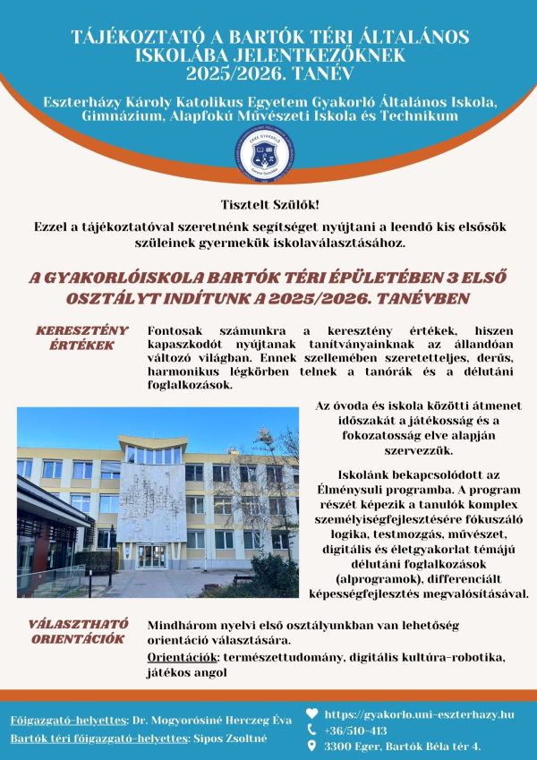 TÁJÉKOZTATÓ A BARTÓK TÉRI ÁLTALÁNOS ISKOLÁBA JELENTKEZŐKNEK 