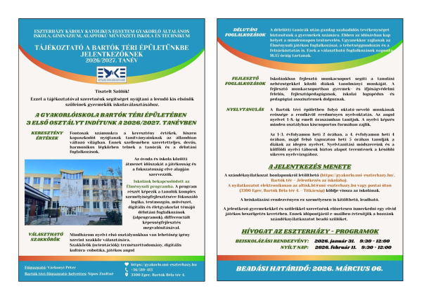 Felvételi tájékoztató 2026 / 2027-es tanévre